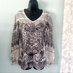 Cocomo Floral Abstract Thermal V-Neck Long Sleeve Shirt Size Medium